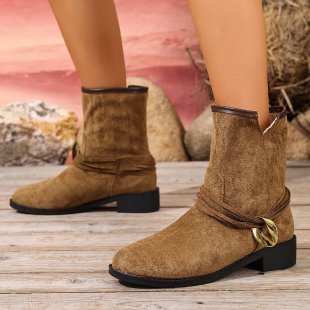 Casual Metal Buckle Slip-on Women's Martin Boots