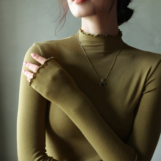 Women's Fashion Semi-high Neck Ruffle Base Shirt