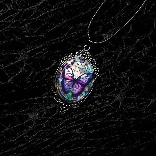 Fashionable And Elegant European And American Purple Butterfly Pattern Pendant Necklace