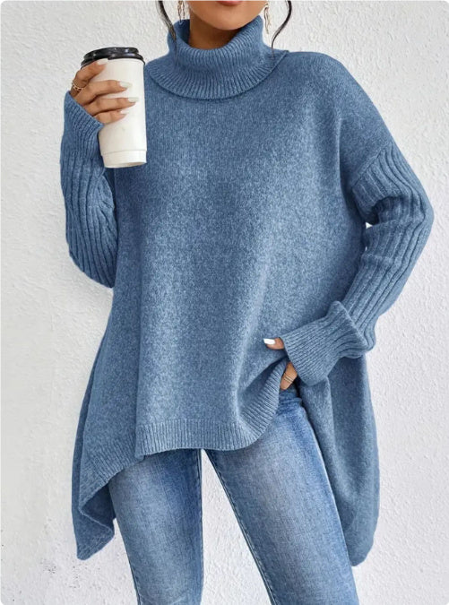 Irregular Turtleneck Sweater Winter Loose Long Sleeve Knitted Tops Leisure Warm Pullover Sweater Women's Clothing - SD & CO.