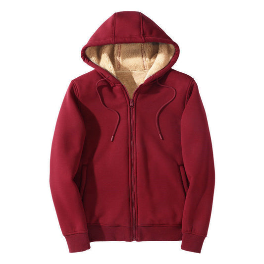 Solid Thermal Fleece-Lined Zipper Hoodie