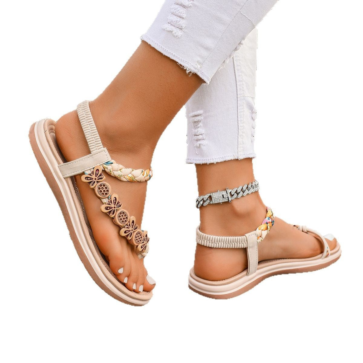 Bohemian Hand-woven Flat Bottom Ladies' Sandals