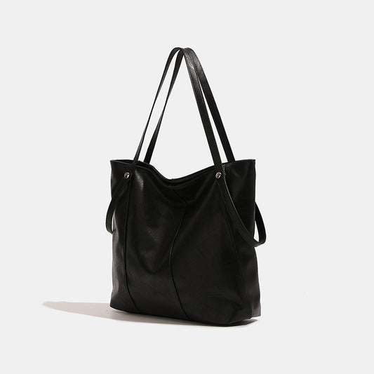 Black Soft Leather Textured Korean Style Shoulder Bag