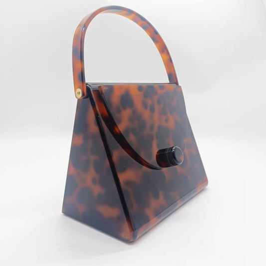Copy of New pearlescent retro leopard print acrylic bag tortoiseshell color simple square dinner bag clutch bag for women