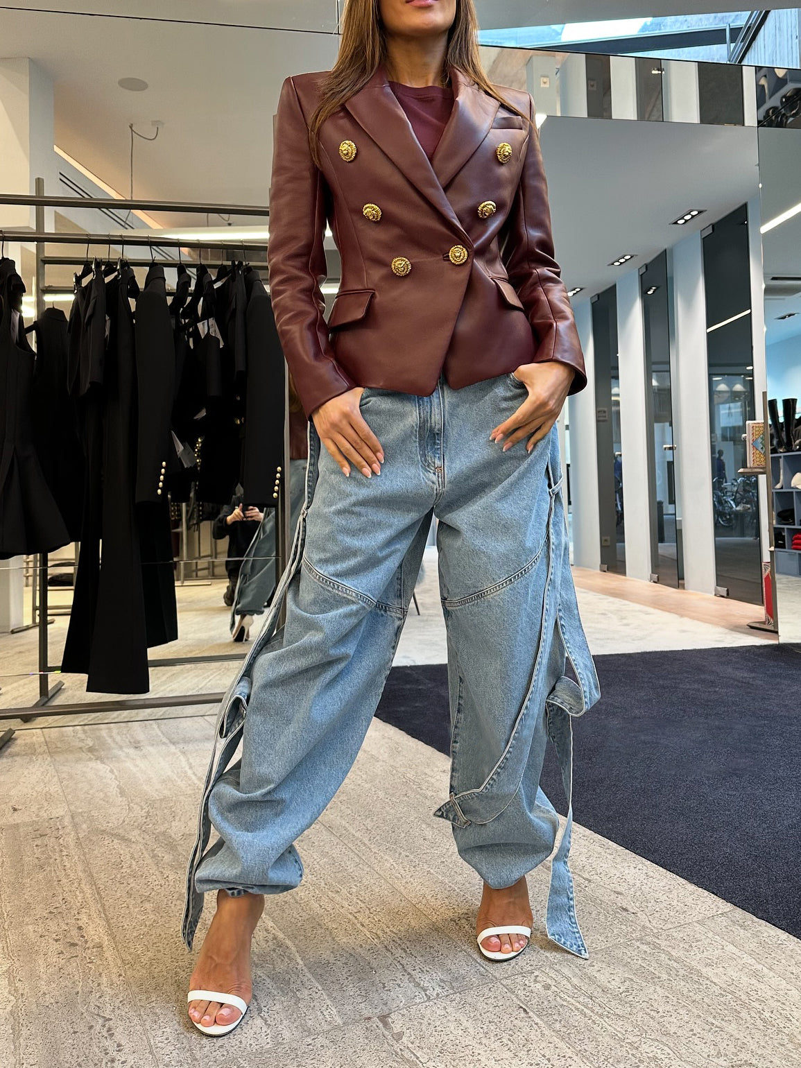 Light Blue Denim Wide-Leg Pants With Dramatic Flap Details And Oversized Fit