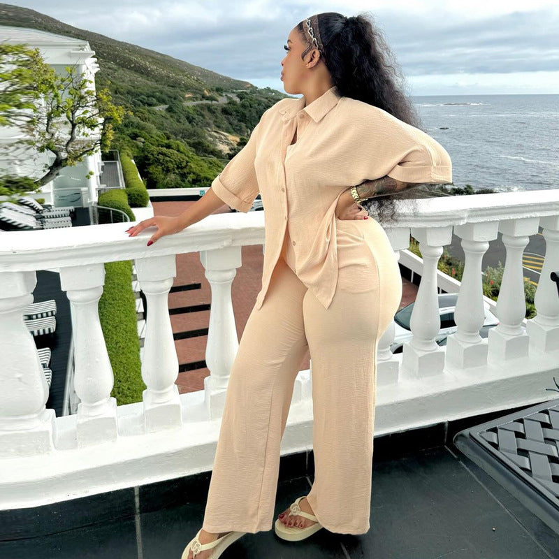 Shirt Wide Leg Trousers Suit Women