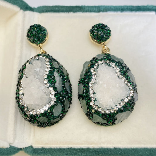 Crystal Bud Inlaid Emerald Earrings