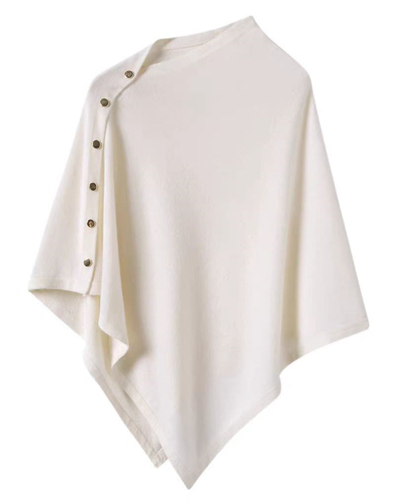 Oblique Button Loose High-end Sense Shawl Cape Knit Sweater Women