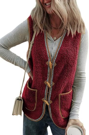 Women's Casual Contrast Color Sleeveless Cardigan Outerwear Plush Vest
