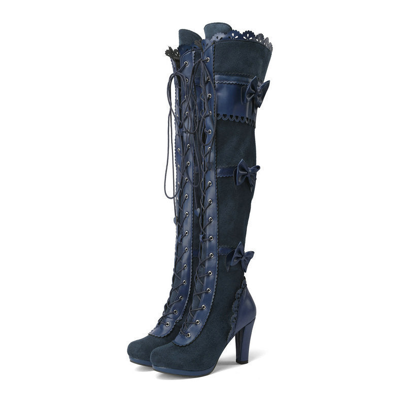 Women's High Heel Lace Strap Boots