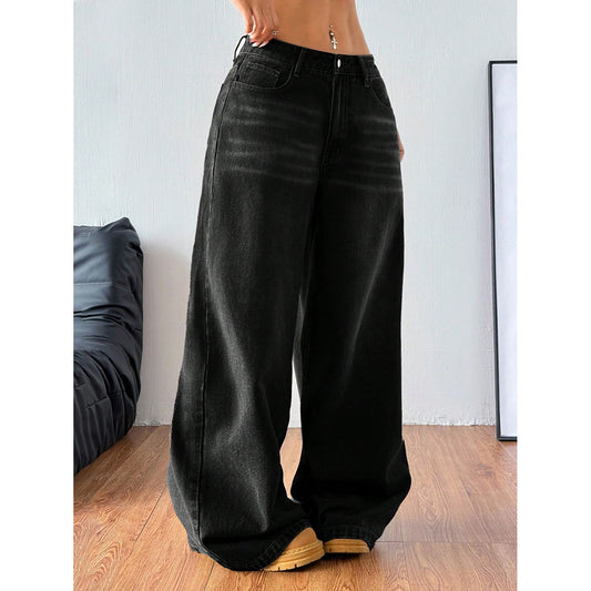 Women's Summer New High-waisted Straight Loose Trendy Wide-leg Floor-length