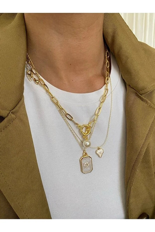 Pole Star Pearl Enamel Necklace Set Three Piece Layered Adjustable Fashion Jewelry Gift For Her