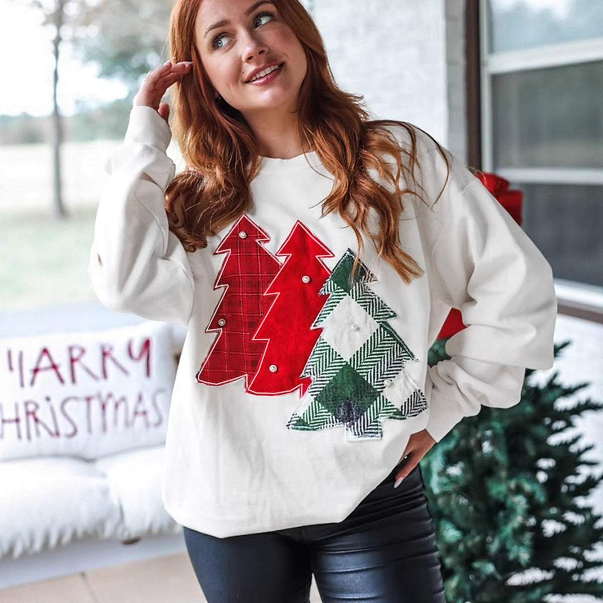 Loose Fashion Versatile Christmas Printed Pullover Sweatshirt
