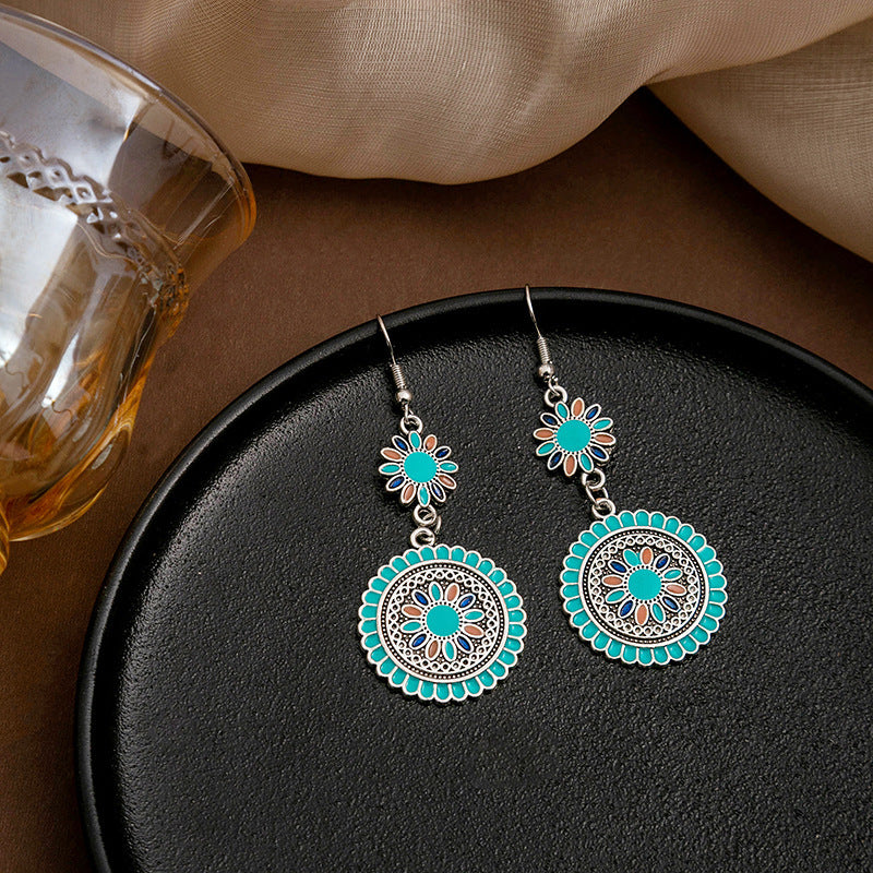 Exaggerated Retro Bohemian Round Sunflower Earrings