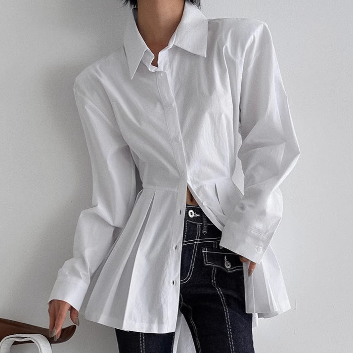 Temperament Commute All-match Cotton Shirt Long-sleeved Lace-up Top - SD & CO.