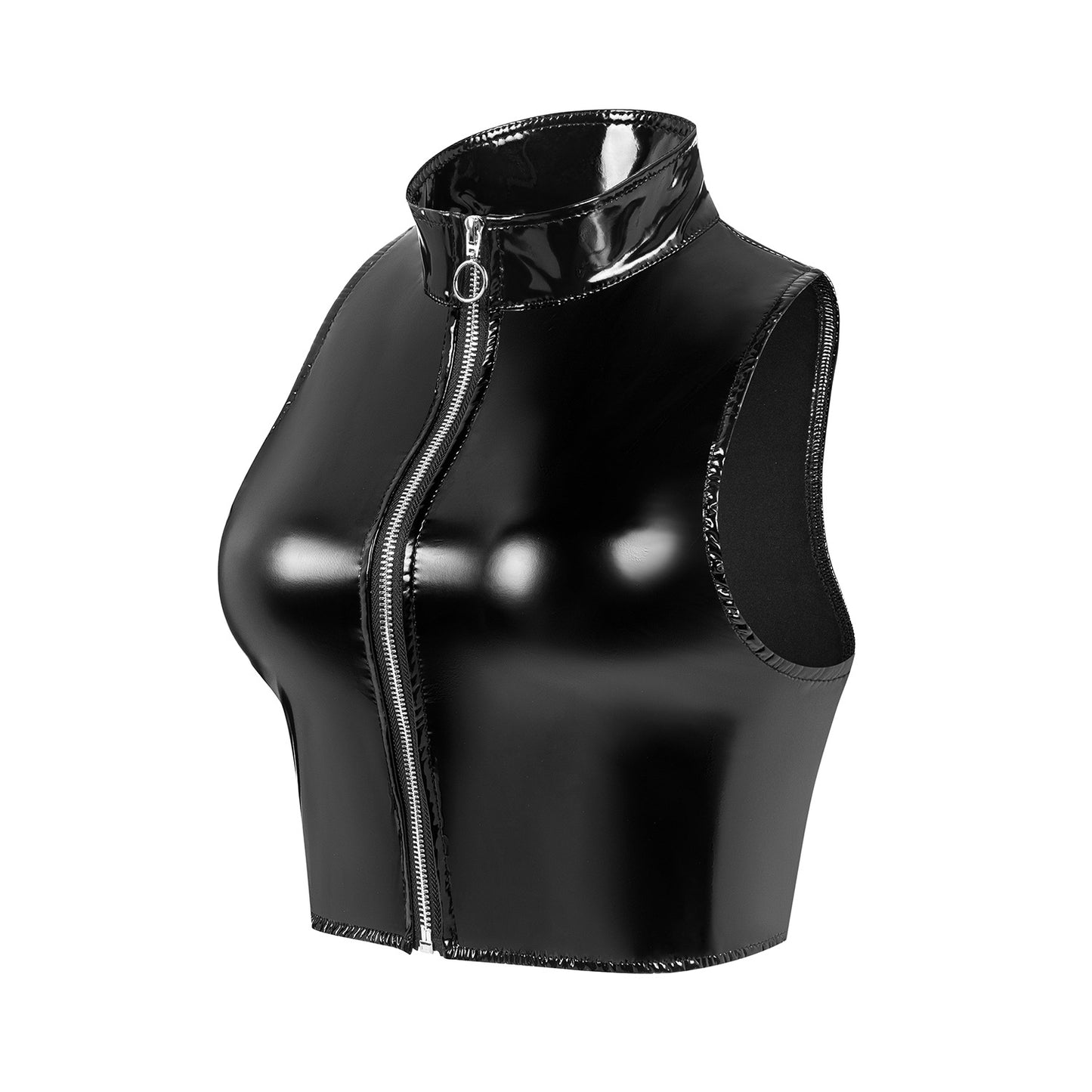 Sexy Women's Mirror Bright Leather Vest