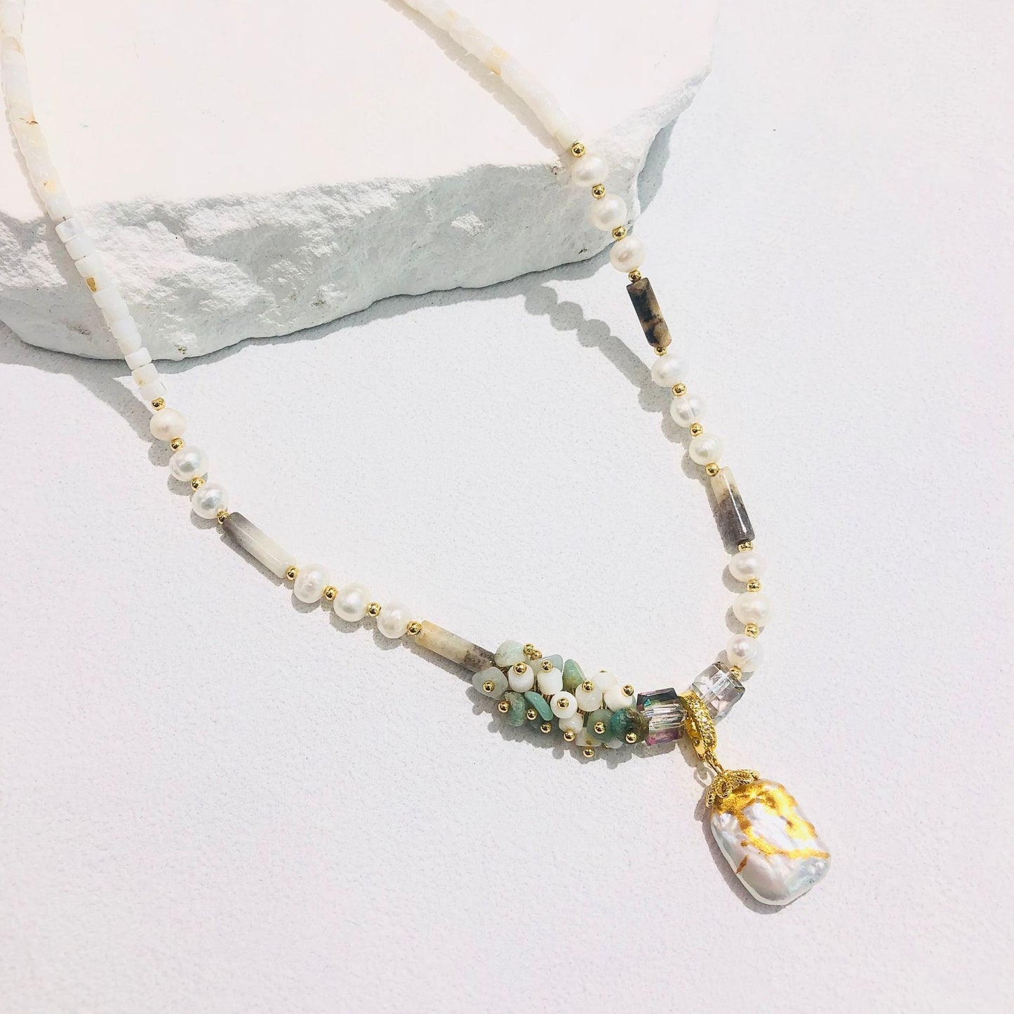 Hand-woven Colored Necklace With Natural Freshwater Pearls