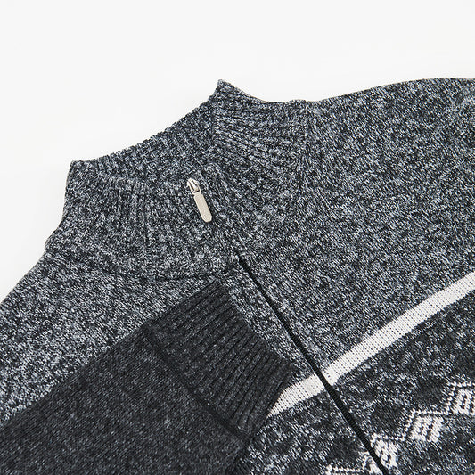 Velvet Thickening Sweater Men's Stand Collar Assorted Colors Retro Jacquard Knitted Cardigan - SD & CO.