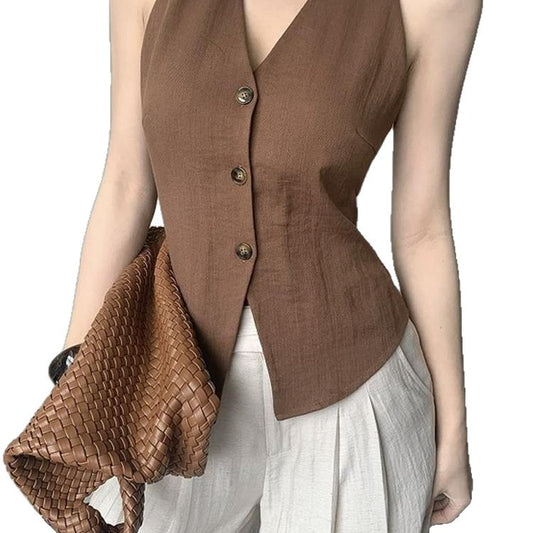 French Style Retro Elegant Women's Slim Fit Fashion Design Vest