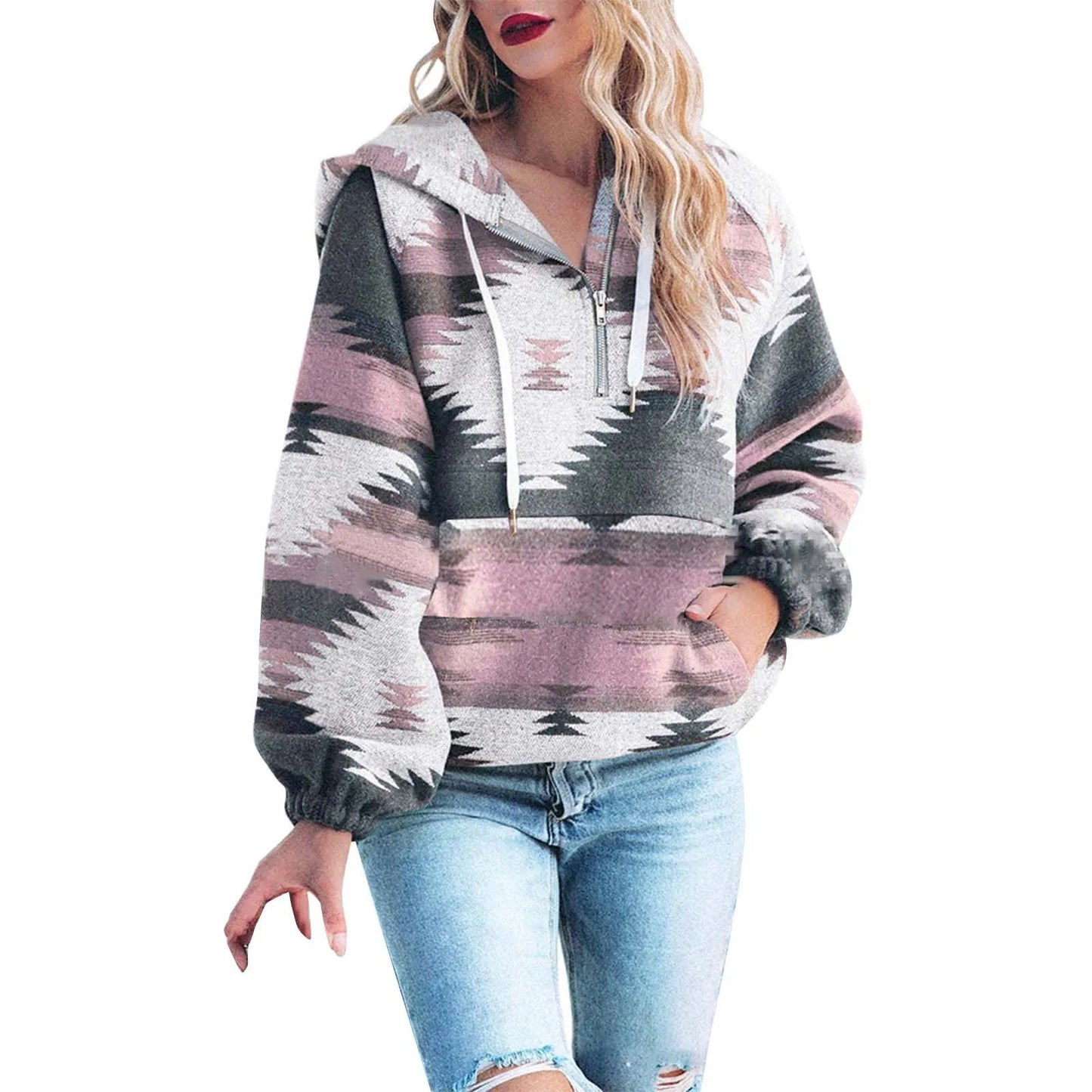 Women's Retro Fashion Half-Zip Long Sleeve Sweatshirt