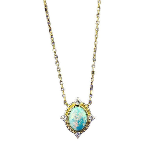 Italian Craftsmanship 925 Silver Vintage-style 6X8 Opal Necklace Pendant