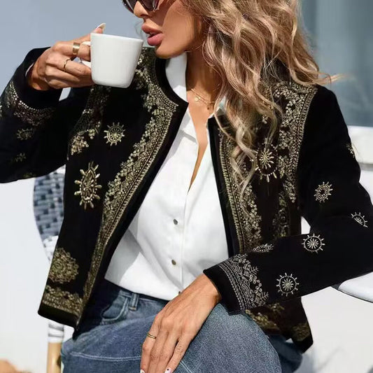 Women's Geometric Print Cardigan, Long Sleeve Open Front Knit Coat For Spring And Fall Semi-Formal Wear