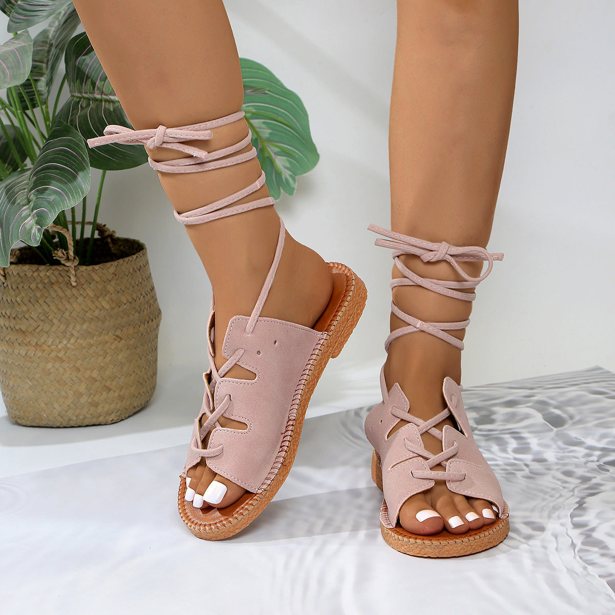 Summer New Plus Size Light Bottom Hemp Rope Lace-up Sandals For Women