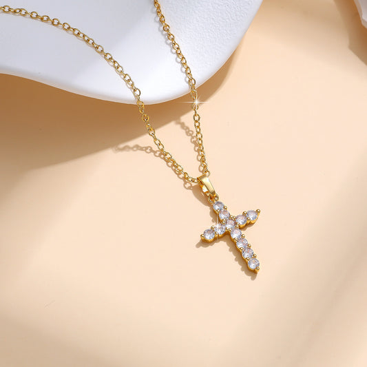 Zircon Cross Gold Plated Necklace For Women