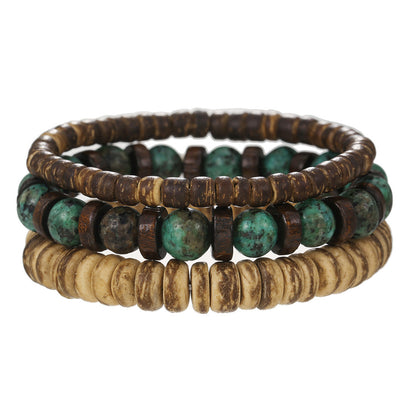Retro Men's Coconut Wood Multi-Layer Stackable Bracelet Set