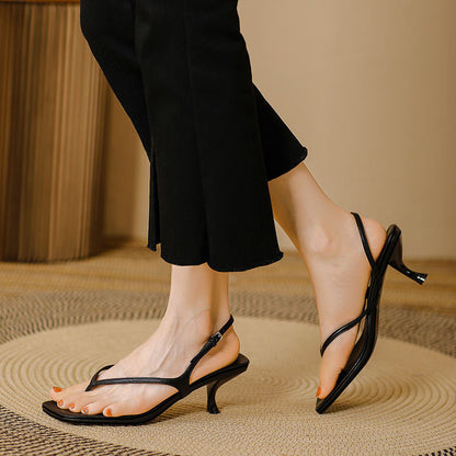 Soft Leather Square Toe High Heel Sandals For Women Summer