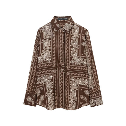 Straight Loose Printed Casual Shirt With Mid-waist Floor-length Wide-leg Pants