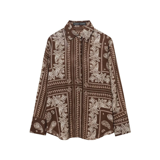 Straight Loose Printed Casual Shirt With Mid-waist Floor-length Wide-leg Pants