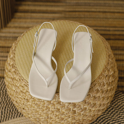 Soft Leather Square Toe High Heel Sandals For Women Summer