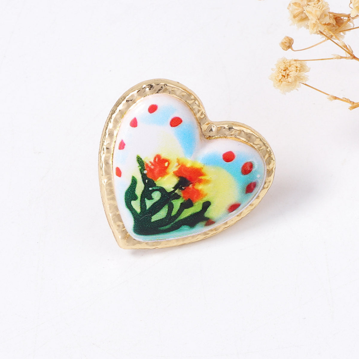 Alloy Printed Flower Heart Open Women's Ring