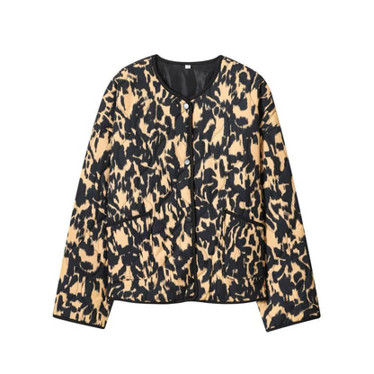 Women's Fashionable Printed Snap-button Long-sleeved Jacket