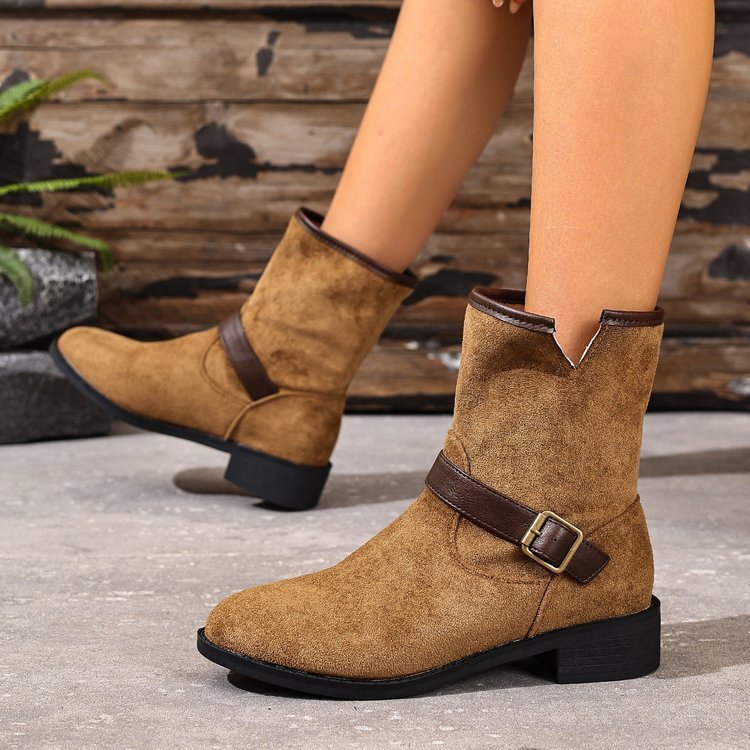Casual Metal Buckle Slip-on Women's Martin Boots