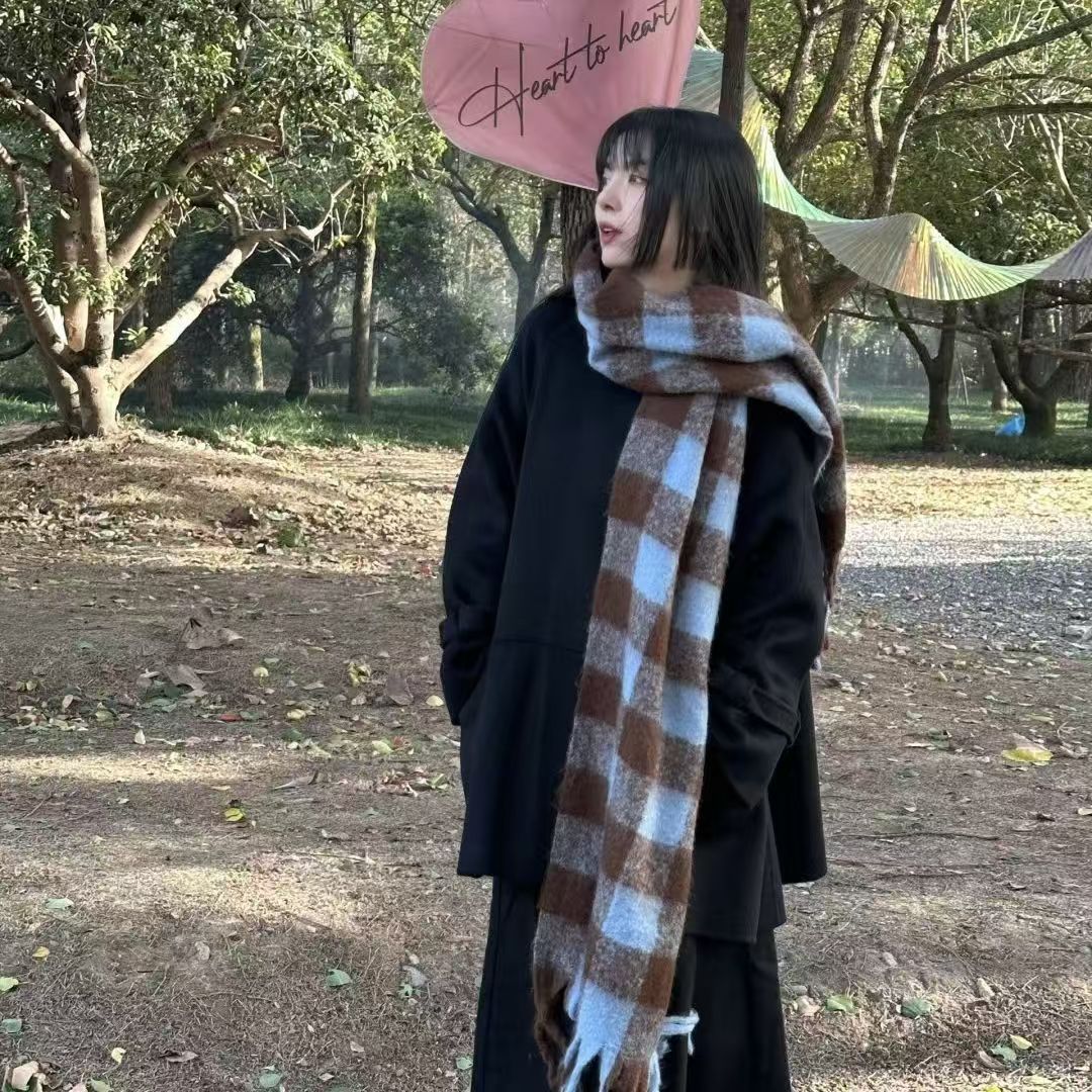 Scarf Winter Thicken Thermal Solid Color Mohair Shawl