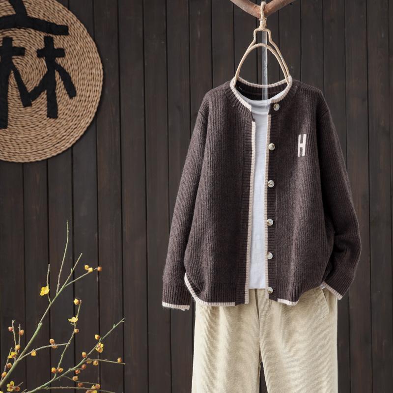 Round Neck Single-breasted Knitted Cardigan Women's Loose Coat - SD & CO.