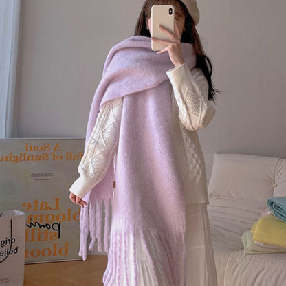 Scarf Winter Thicken Thermal Solid Color Mohair Shawl