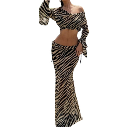 Off The Shoulder Mesh Bell Sleeve Top Set