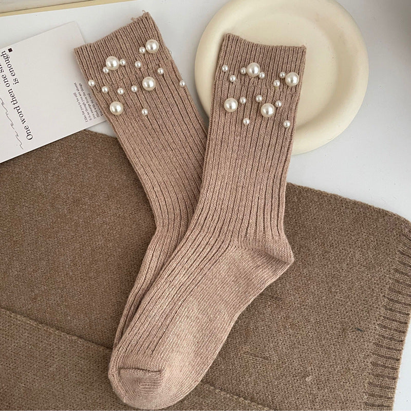 Copy of Personalized Korean style fashionable rivet bead pile socks autumn and winter thick warm rabbit wool mid tube socks for children