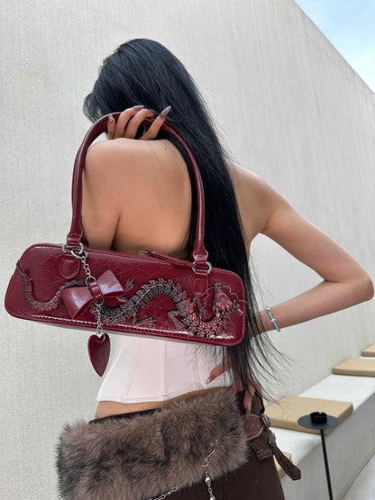 New Chinese Style Bag Designer Model Red Dragon Niche High Sense Bowling Bag