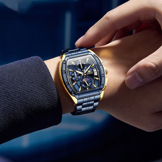 Steel Belt Tonneau Quartz Luminous Men's Watch