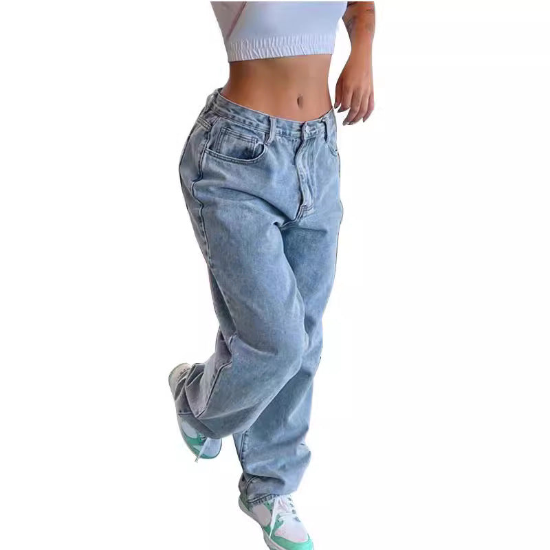 Casual Retro Loose Denim Trousers Women