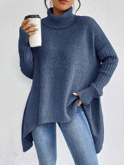 Irregular Turtleneck Sweater Winter Loose Long Sleeve Knitted Tops Leisure Warm Pullover Sweater Women's Clothing - SD & CO.