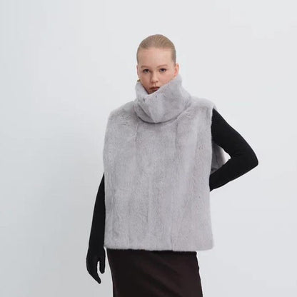 New Solid Color Half Turtleneck Sleeveless Fur Vest For Women
