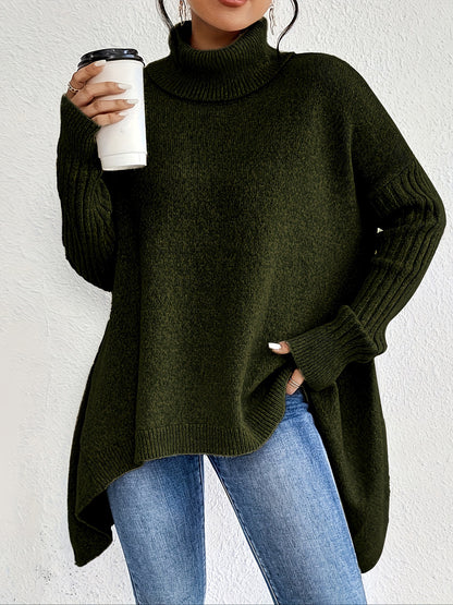 Irregular Turtleneck Sweater Winter Loose Long Sleeve Knitted Tops Leisure Warm Pullover Sweater Women's Clothing - SD & CO.