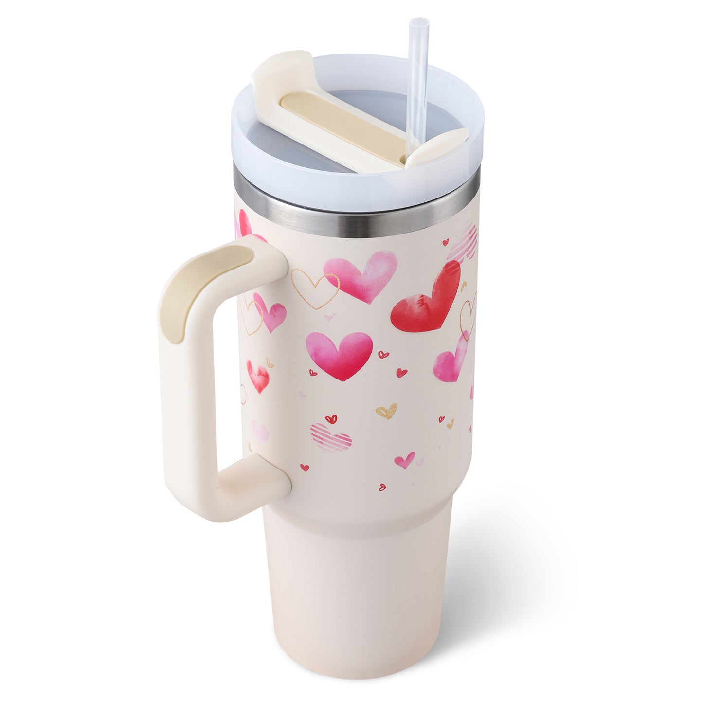 40 Oz Tumbler With Handle Straw Insulated, Stainless Steel Spill Proof Vacuum Coffee Cup Tumbler With Lid Tapered Mug Gifts For Valentine Lover Suitable For Car Gym Office Travel - SD & CO.
