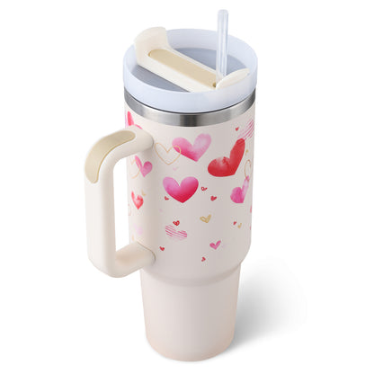 40 Oz Tumbler With Handle Straw Insulated, Stainless Steel Spill Proof Vacuum Coffee Cup Tumbler With Lid Tapered Mug Gifts For Valentine Lover Suitable For Car Gym Office Travel - SD & CO.
