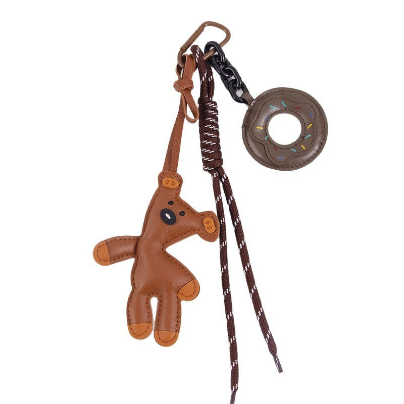 Leather Bear Bag Charm Donut Miu-style Keychain